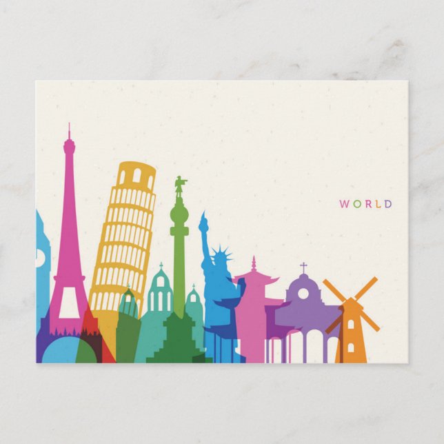 Monumente der Welt - Pastell Collage Postkarte (Vorderseite)