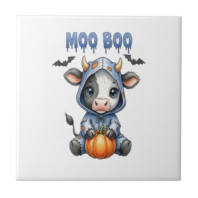 Moo Boo Halloween Cow Fliese (Vorderseite)