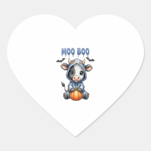 Moo Boo Halloween Cow Herz-Aufkleber (Vorderseite)