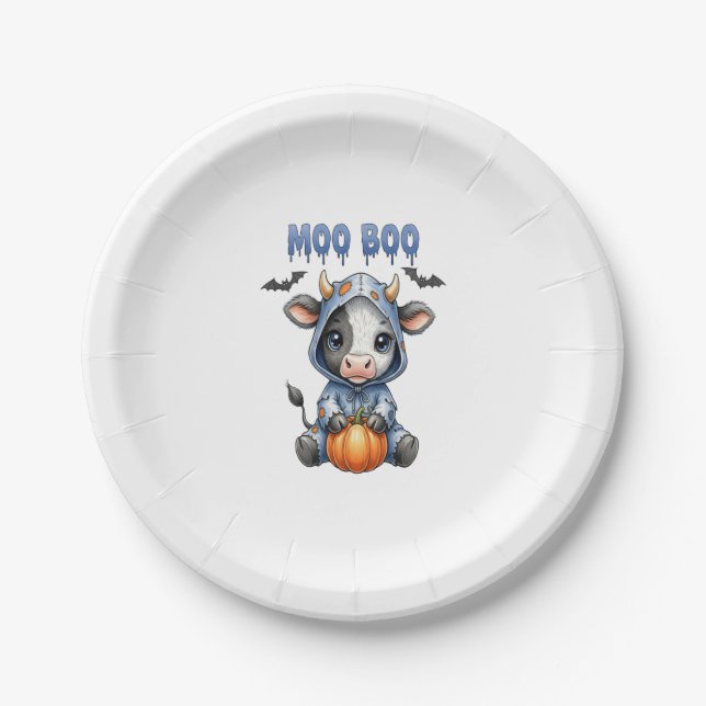 Moo Boo Halloween Cow Pappteller (Vorderseite)