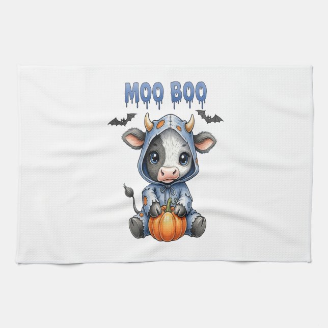 Moo Boo Halloween-Kuh Geschirrtuch (Horizontal)
