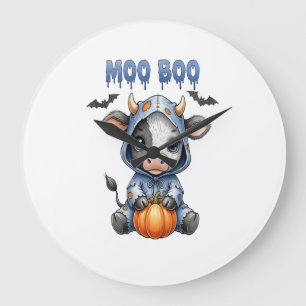 Moo Boo Halloween-Kuh Große Wanduhr