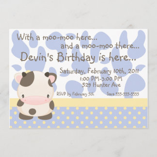 Moo-Cow Blue Birthday Einladung auf der Diddles-Fa