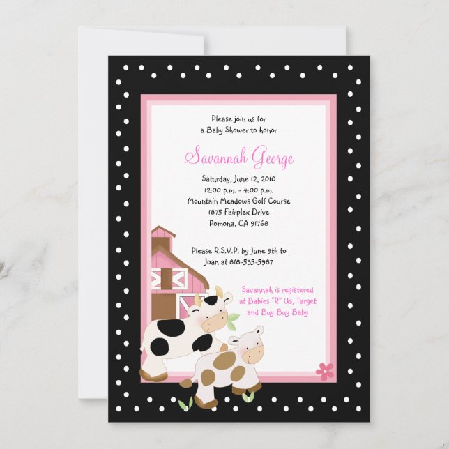 Moo Cow Farm Barnyard Baby Shower Invitations 5x7 (Devant)