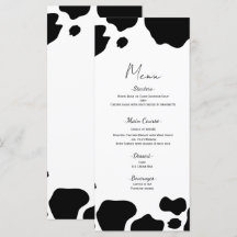 Moo Cow Spots Drucken Schwarz-weißes Hochzeitmenü