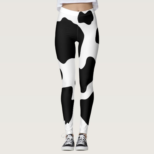Moo Cow Spots Print Black & White Leggings (Vorderseite)