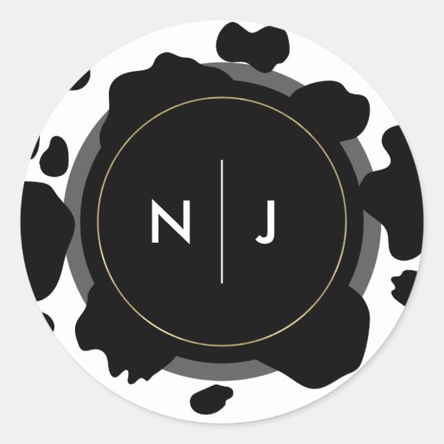 Moo Cow Spots Print Black & White Wedding Runder Aufkleber (Vorderseite)
