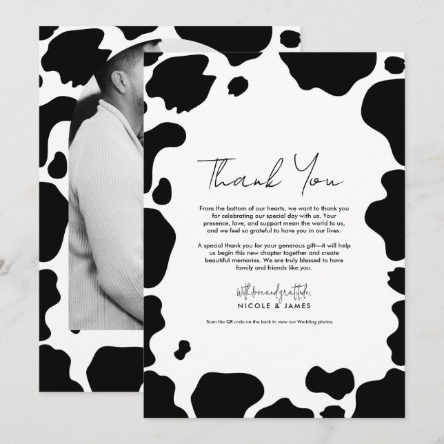 Moo Cow Spots Schwarz-weiß drucken Danke Einladung (Vorne/Hinten)