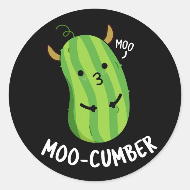 Moo-cumber Funny Veggie Cucumber Pun Dark BG Runder Aufkleber (Vorderseite)