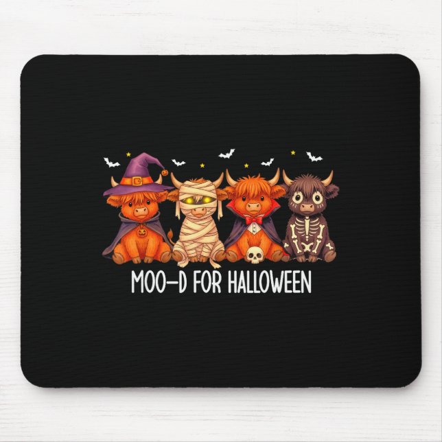 Moo-d For Halloween Boo Ghost Highland Cow Hallowe Mousepad (Vorne)