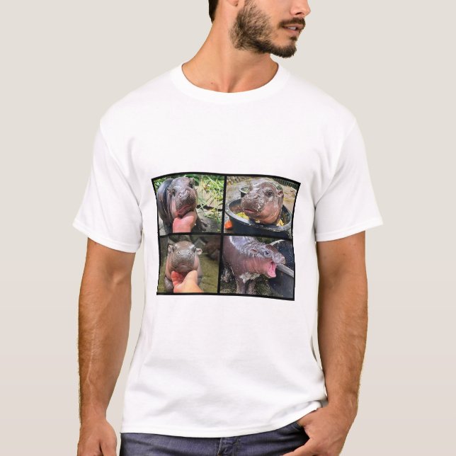 Moo Deng Bouncy Pig das Niedliche Baby Hippo T-Shirt (Vorderseite)
