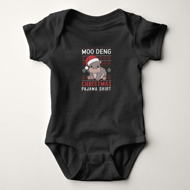 Moo Deng Christmas Pajama Matching Family Baby Strampler (Vorderseite)