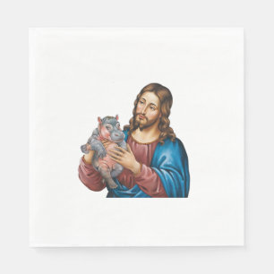 Moo Deng der Pygmäen Hippo, tröstlich von Jesu Lie Serviette