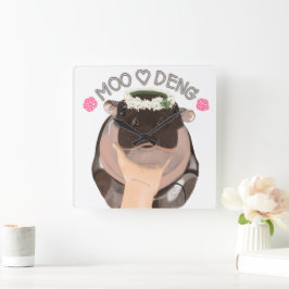 Moo Deng Hippo aus Thailand Quadratische Wanduhr