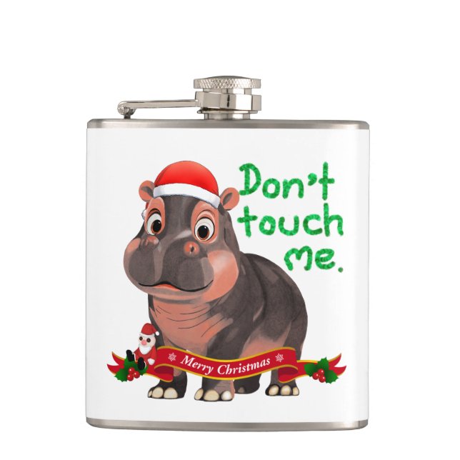 Moo Deng Hippo für frohe Weihnachten Flachmann (Vorderseite)