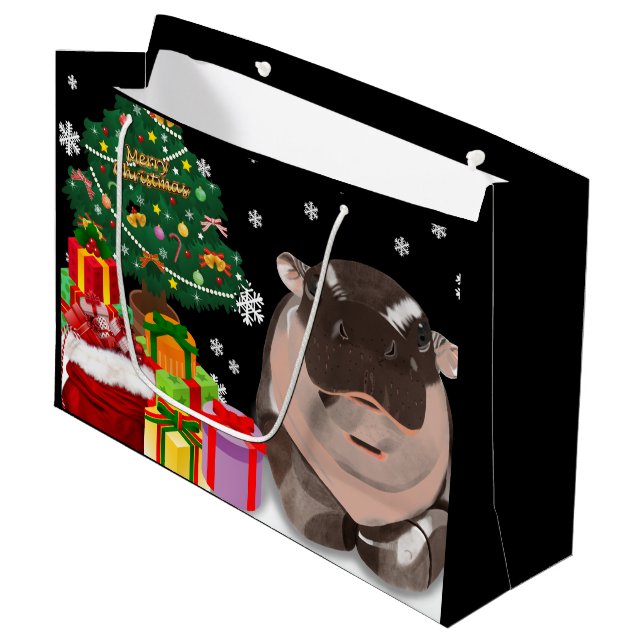 Moo Deng Hippo Große Geschenktüte (Vorderseite Schrägansicht)