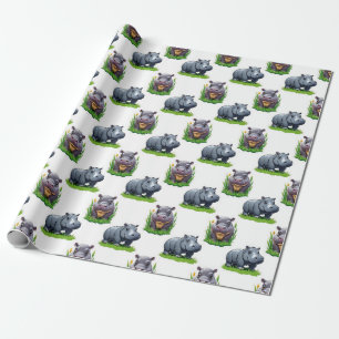 Moo Deng Hippopotamus Tierdesign Geschenkpapier