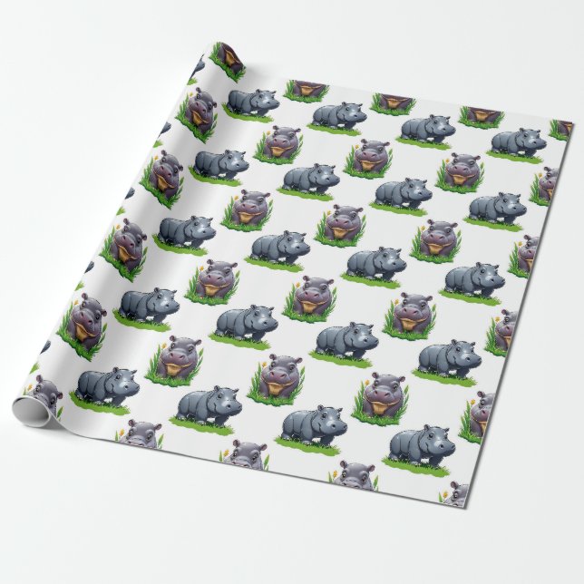 Moo Deng Hippopotamus Tierdesign Geschenkpapier (Ungerollt)