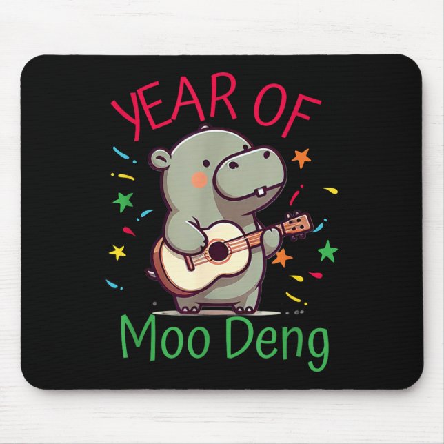 Moo Deng Is A Pygmy Hip Happy New Year Funny  Mousepad (Vorne)