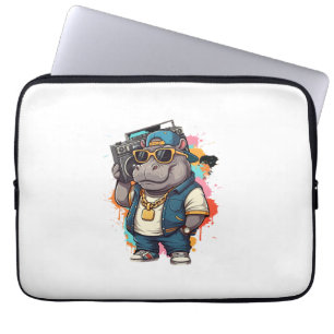 Moo Deng Shirt Moo Deng Nilpferd Hip Hop Boombox G Laptopschutzhülle