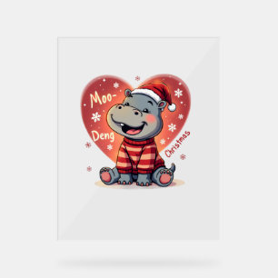 Moo-Deng Weihnachten Hippo Niedlich Holiday Cartoo Acrylschild