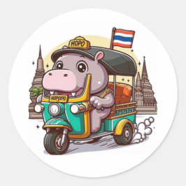 Moo Deng's Tuk-Tuk-Adventure-Aufkleber Runder Aufkleber