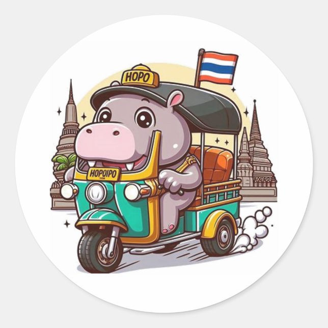 Moo Deng's Tuk-Tuk-Adventure-Aufkleber Runder Aufkleber (Vorderseite)