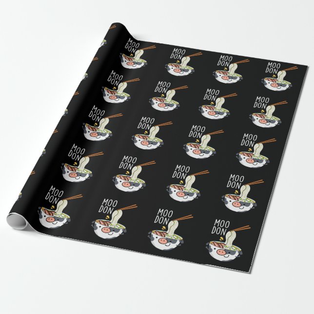 Moo-don Funny Udon Pun Dark BG Geschenkpapier (Ungerollt)