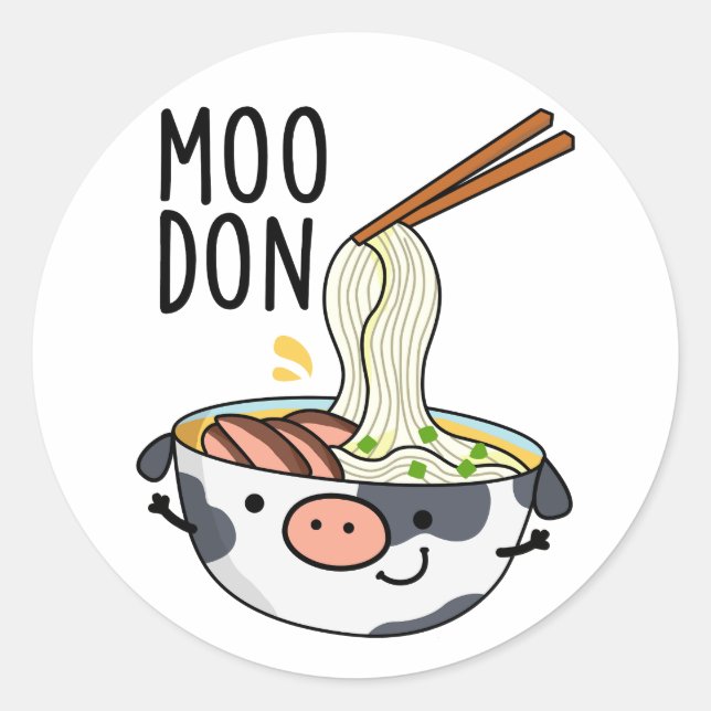 Moo-don Funny Udon Pun Runder Aufkleber (Vorderseite)