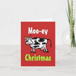 Moo-ey Christmas Funny Cow Greeting Card Feiertagskarte