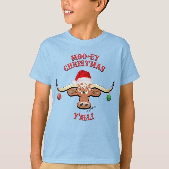 Moo-ey Christmas, Longhorn Steer T-Shirt (Vorderseite)