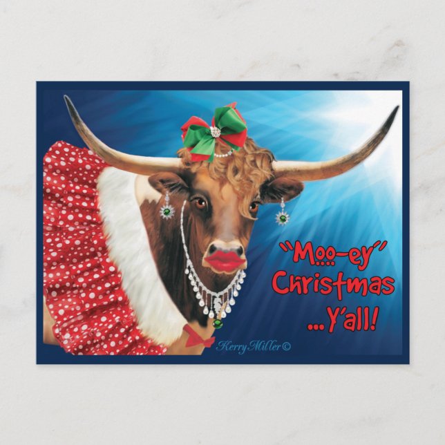 "MOO-ey" Weihnachten, einsame Kuh Postkarte (Vorderseite)