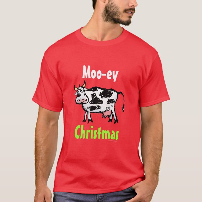 Moo-ey Weihnachtskuh Cartoon T-Shirt (Vorderseite)
