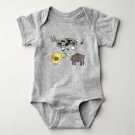 Moo, hack, baa. Süße Tier-Design für Kinder. Baby Strampler