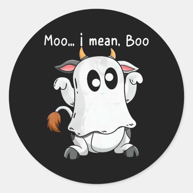 Moo I Gemein Boo Ghost Kuh Ghost Kuh Halloween Far Runder Aufkleber (Vorderseite)