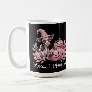 Moo I Mean Boo Süße Hexenkuh & rosa Kürbisse Kaffeetasse