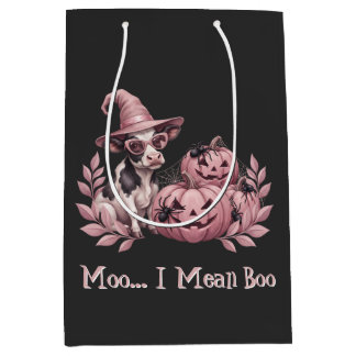 Moo I Mean Boo Süße Hexenkuh & rosa Kürbisse Mittlere Geschenktüte