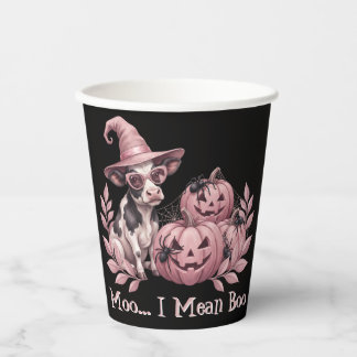 Moo I Mean Boo Süße Hexenkuh & rosa Kürbisse Pappbecher