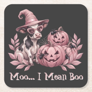 Moo ich meine Boo Süße Hexenkuh & rosa Kürbisse Rechteckiger Pappuntersetzer