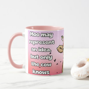 Moo kann eine Idee darstellen, die Kuh weiß Tasse