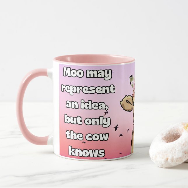 Moo kann eine Idee darstellen, die Kuh weiß Tasse (Mit Donut)