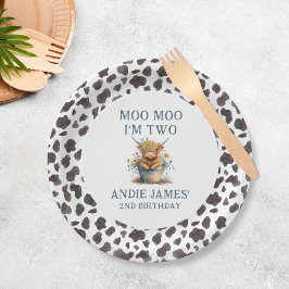 Moo Moo Ich bin zwei Kuh Print Farm Mädchen 2. Geb Pappteller