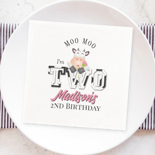 Moo Moo Ich bin zwei Kuh Print Farm Mädchen 2. Geb Serviette