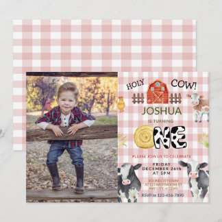 Moo Moo Im Two Cow 1. Foto Geburtstag Einladung