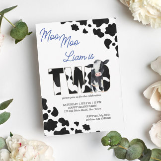 Moo Moo Kuh schwarz-blau niedliche Kuh Geburtstags Einladung