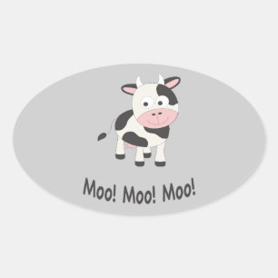 Moo Moo Moo Niedlicher Cartoon Kuh Ovaler Aufkleber