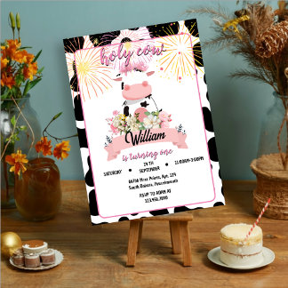 Moo niedliche Blumenrosa Heilige Kuh 1. Geburtstag Einladung