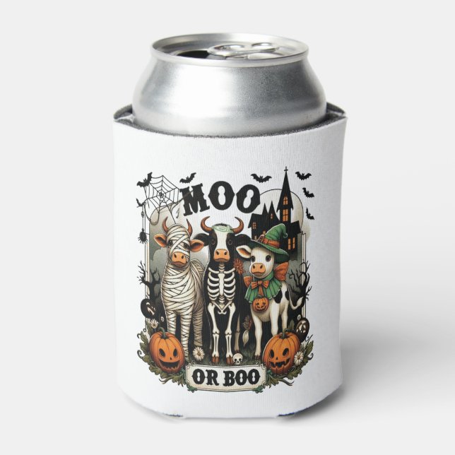 Moo oder Boo Halloween Cow Dosenkühler (Kanne Vorderseite)