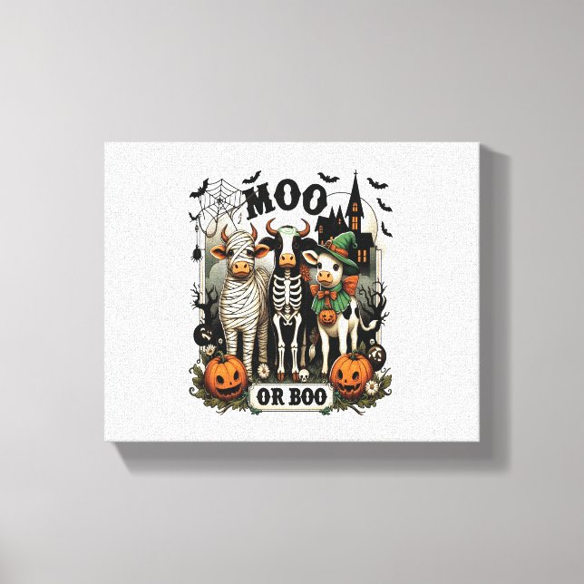 Moo oder Boo Halloween Cow Leinwanddruck (Vorderseite)