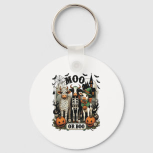 Moo oder Boo Halloween Cow Schlüsselanhänger